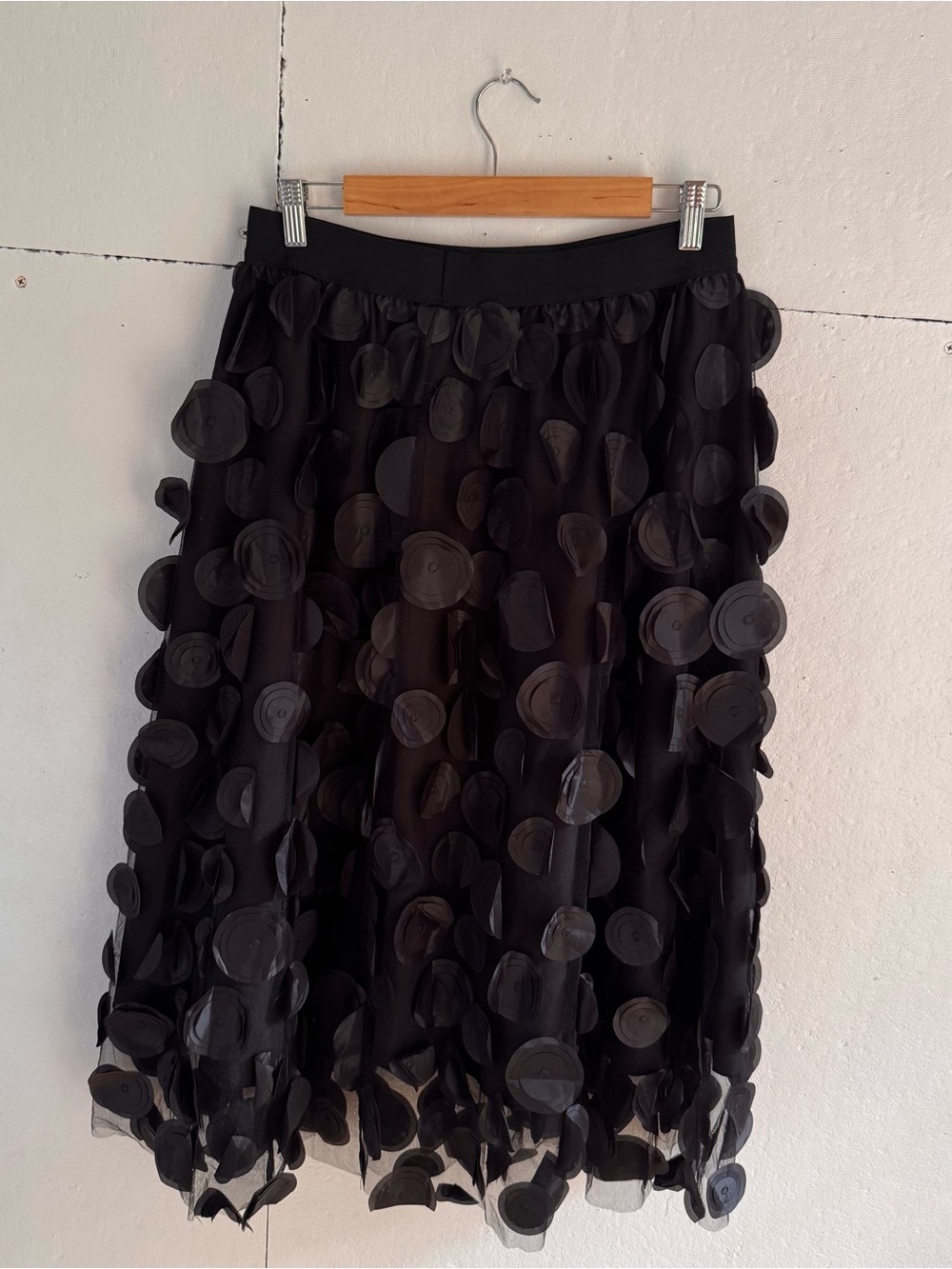 Looks Sooo Designer-y & Avant-Garde Black Midi Skirt with Circular Appliqués L X